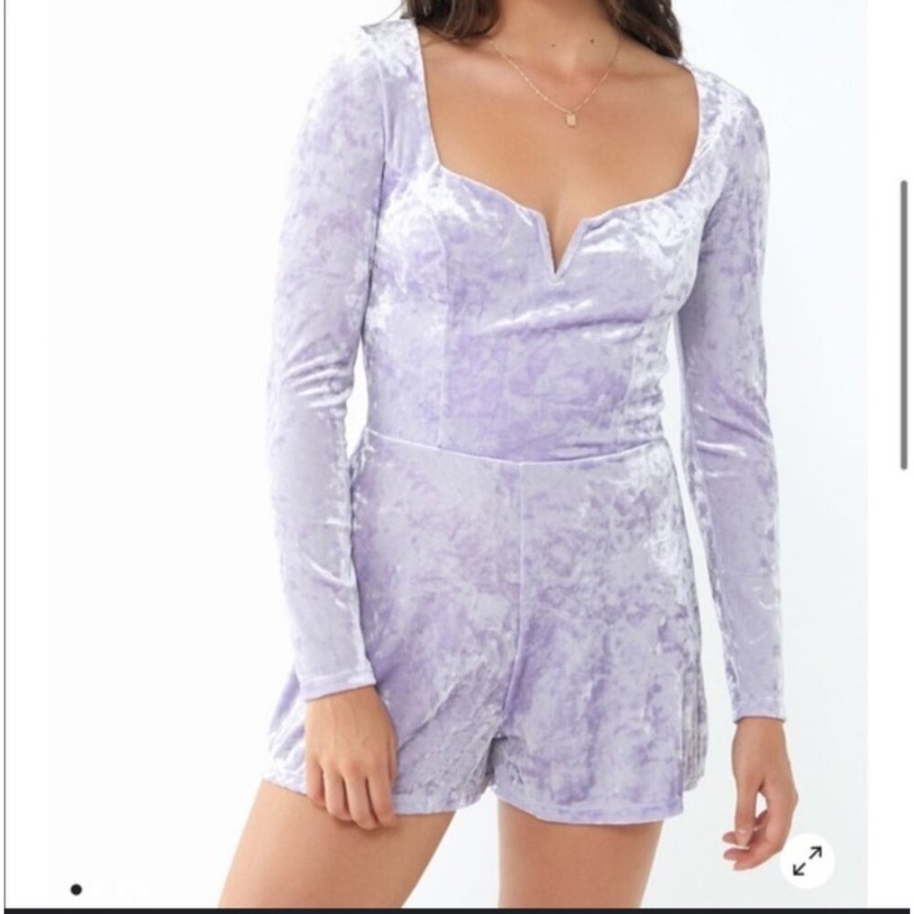 Urban Outfitters Lavender Velvet Long Sleeve Romper S Soft Stretchy Fabric